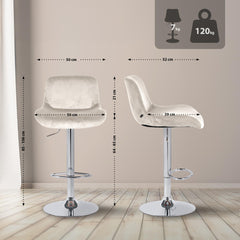 Set di 2 sgabelli da bar Solon in cromo e velluto crema, design moderno e comfort ottimale per ogni ambiente.