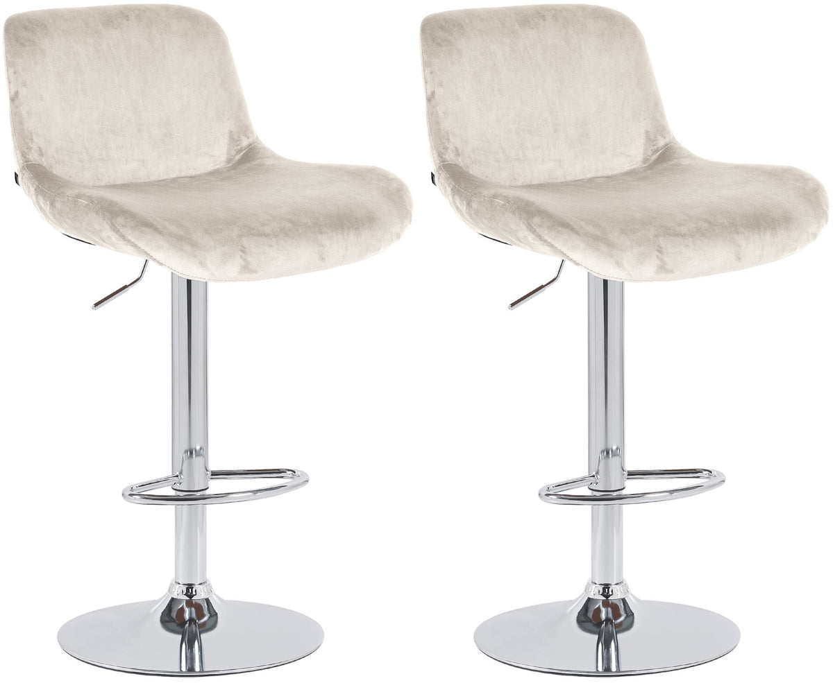 Set di 2 sgabelli da bar Solon in cromo e velluto crema, design moderno e comfort ottimale per ogni ambiente.