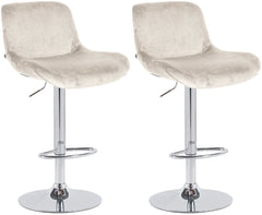 Set di 2 sgabelli da bar Solon in cromo e velluto crema, design moderno e comfort ottimale per ogni ambiente.