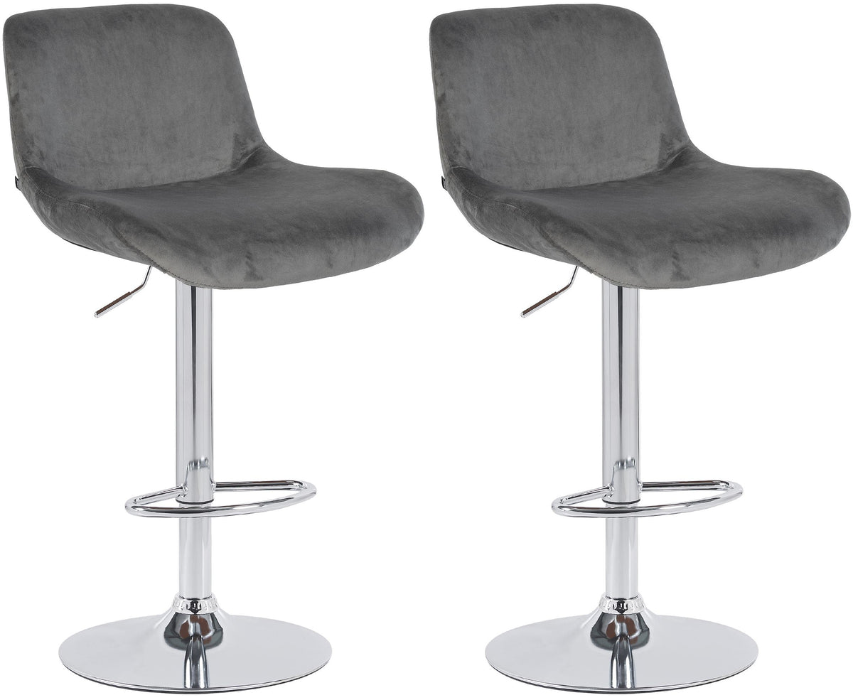 Set di 2 sgabelli da bar Solon in cromato e velluto grigio scuro, design moderno e comfort elevato.