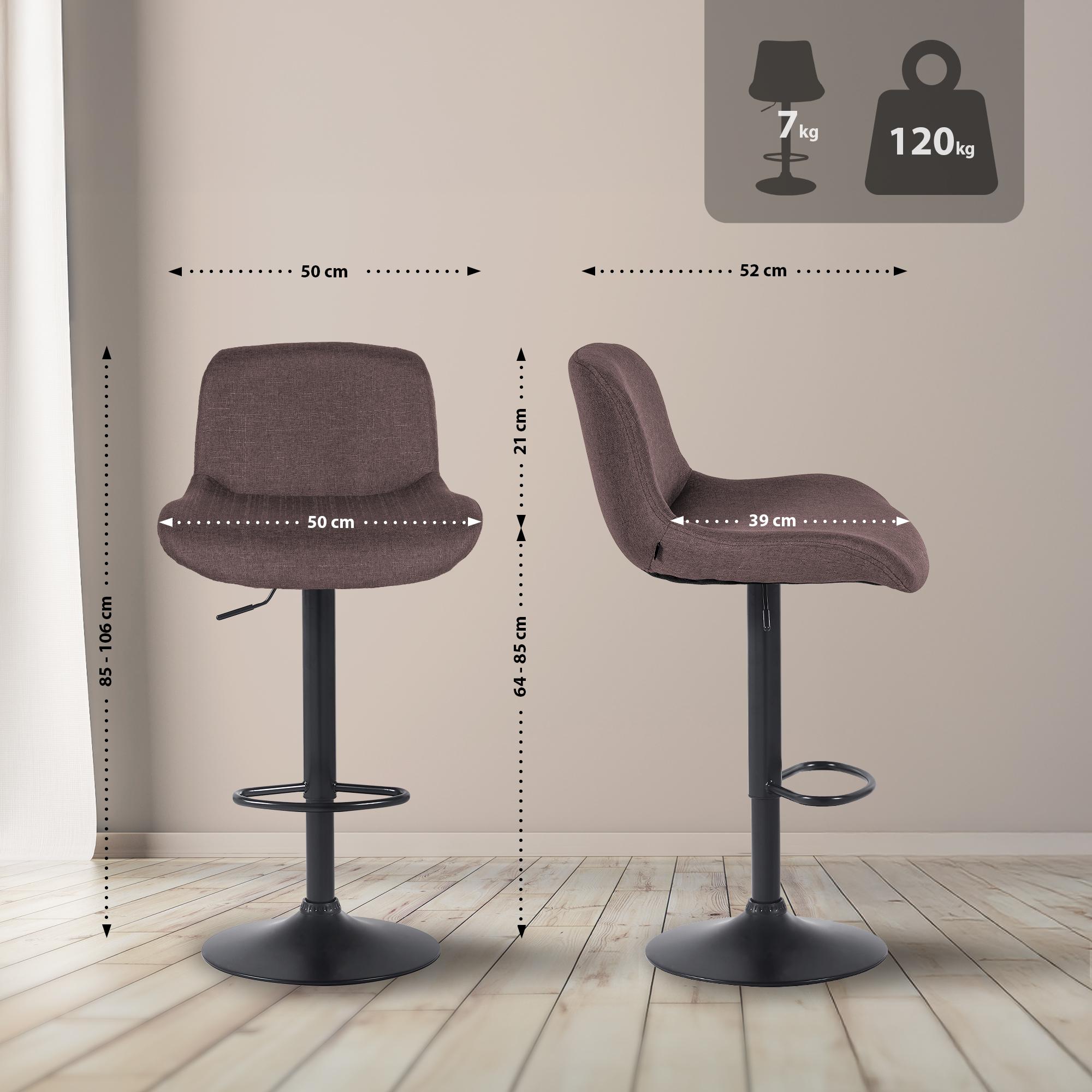 Set di 2 barhocker Solon neri in tessuto, design moderno e comfort elevato con schienale ergonomico.