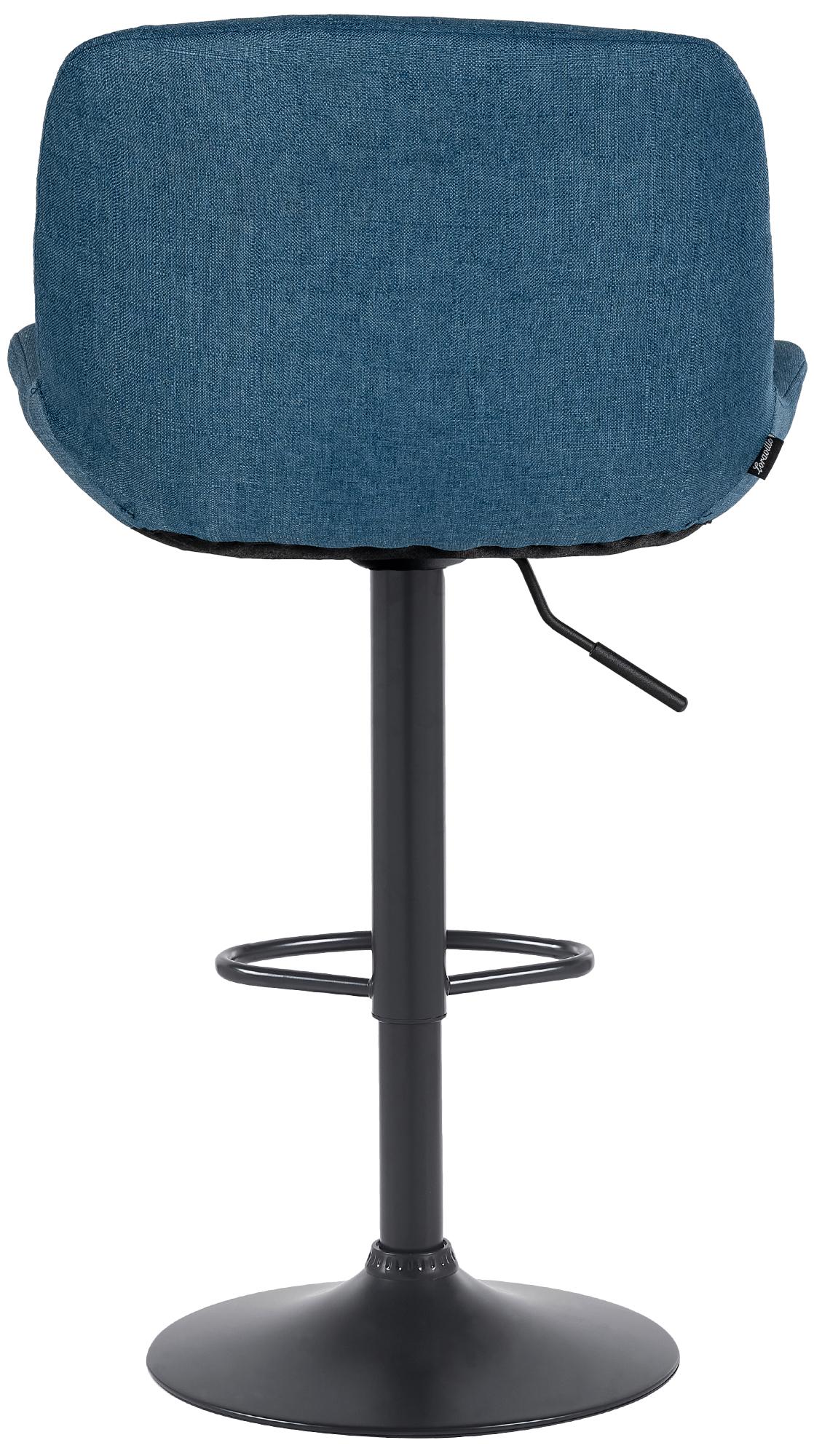 Set di 2 sgabelli da bar Solon neri con rivestimento blu, design moderno e comfort ottimale per la schiena.