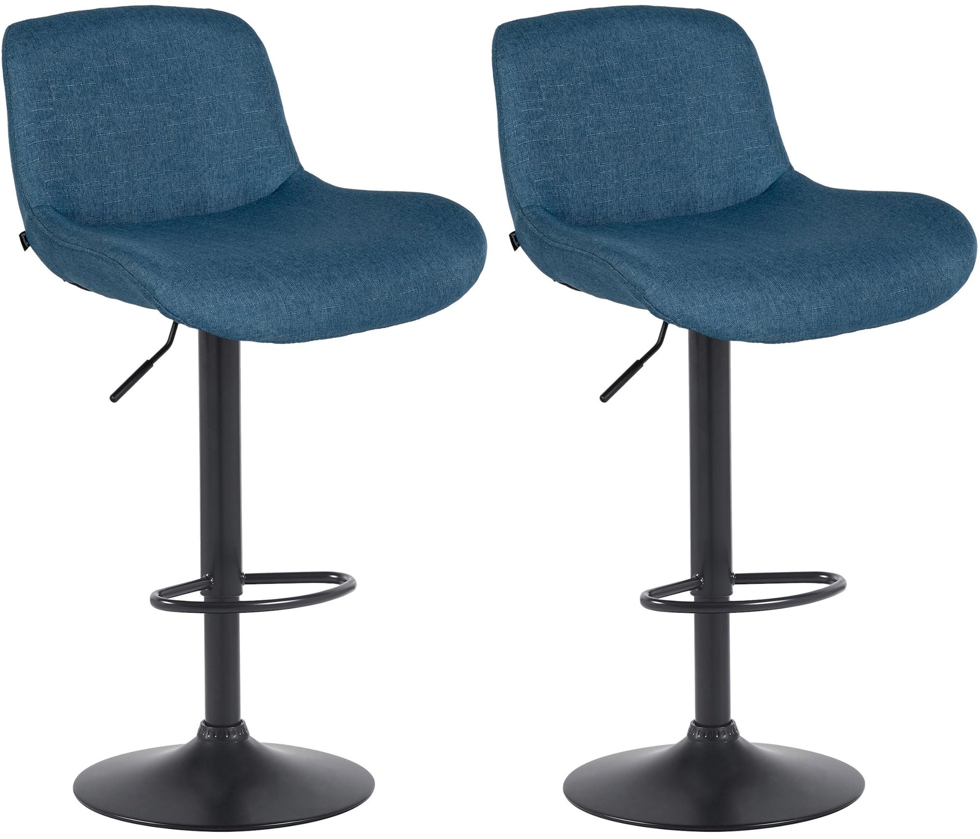 Set di 2 sgabelli da bar Solon neri con rivestimento blu, design moderno e comfort ottimale per la schiena.