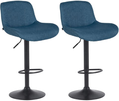 Set di 2 sgabelli da bar Solon neri con rivestimento blu, design moderno e comfort ottimale per la schiena.