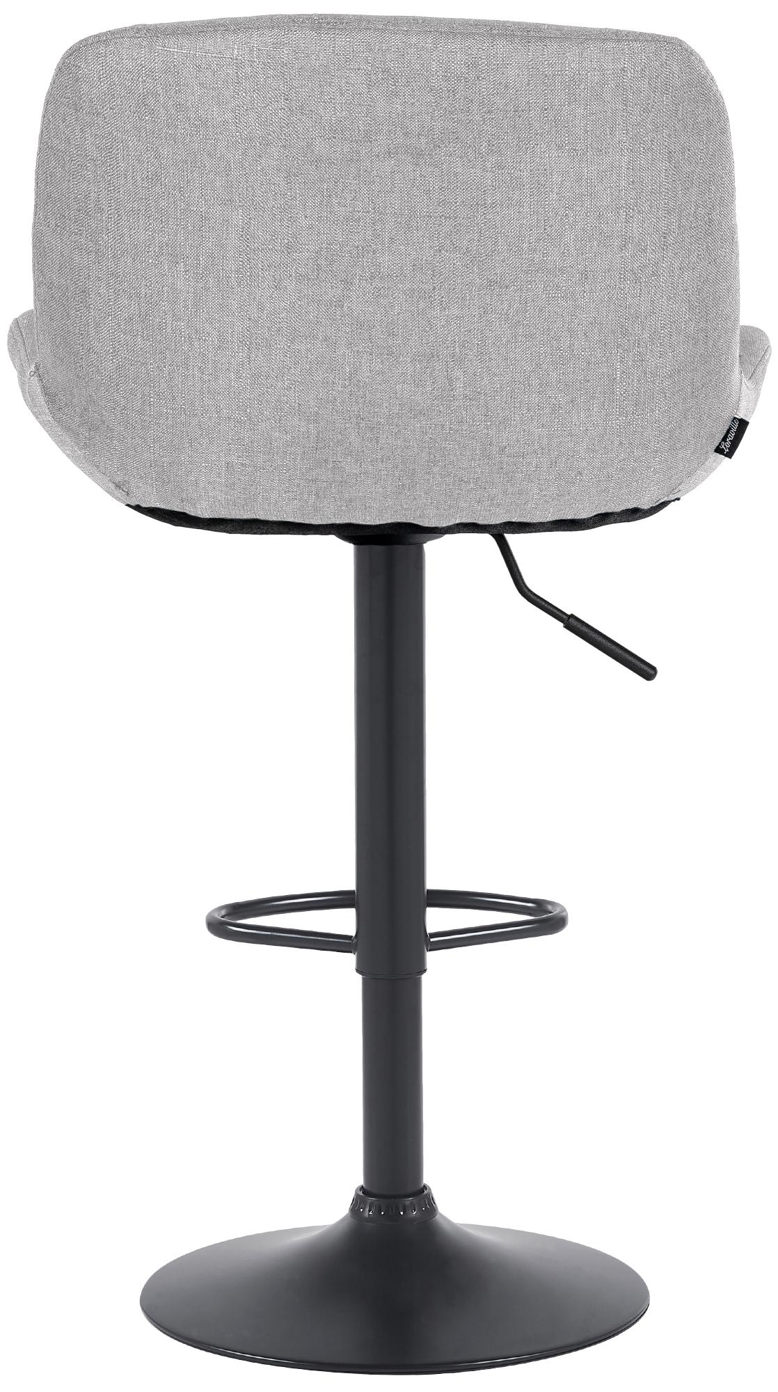 Set di 2 sgabelli da bar Solon neri con rivestimento in tessuto grigio chiaro, design moderno e comfort ottimale.
