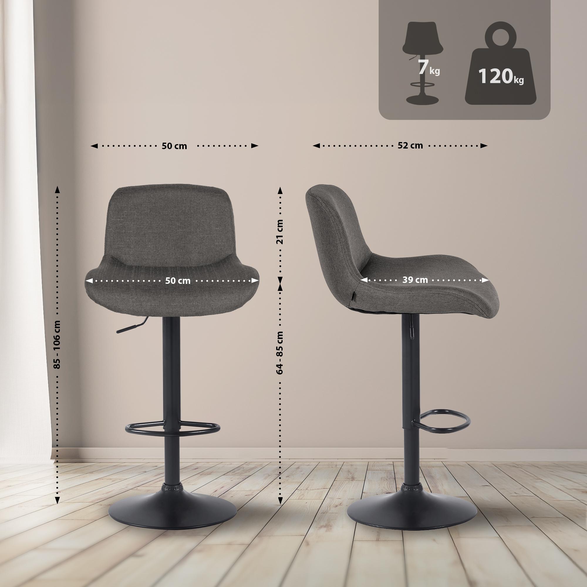 Set di 2 sgabelli da bar Solon neri in tessuto, design moderno e comfort ottimale con schienale ergonomico.