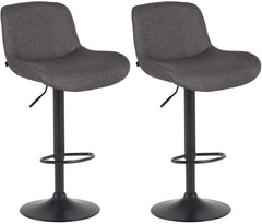 Set di 2 sgabelli da bar Solon neri in tessuto, design moderno e comfort ottimale con schienale ergonomico.
