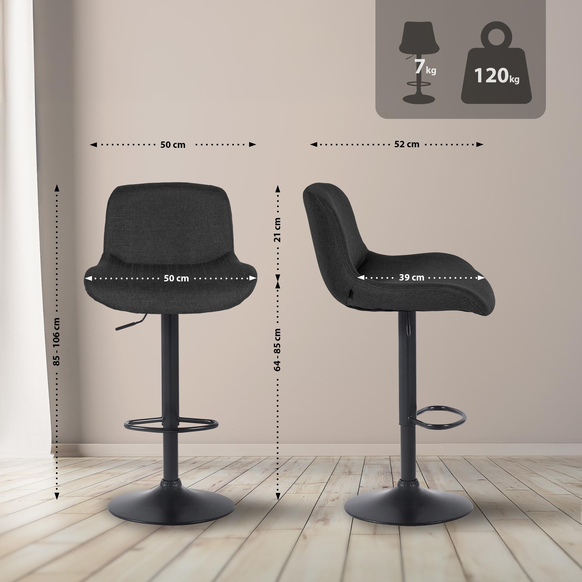 Set di 2 barhocker Solon neri in stoffa, design moderno e comodo, con schienale ergonomico per un comfort ottimale.
