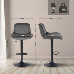 Set di 2 sgabelli bar Solon in velluto nero, design moderno e comodo, con schienale per un supporto ottimale.