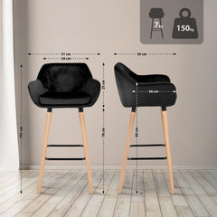 2er Set Barhocker Grant Samt - schwarz