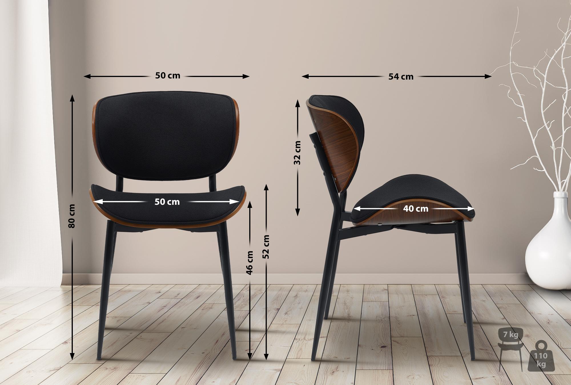 Set di 2 sedie Enid in tessuto con struttura in metallo, design moderno e comfort elevato, color walnuss e nero.
