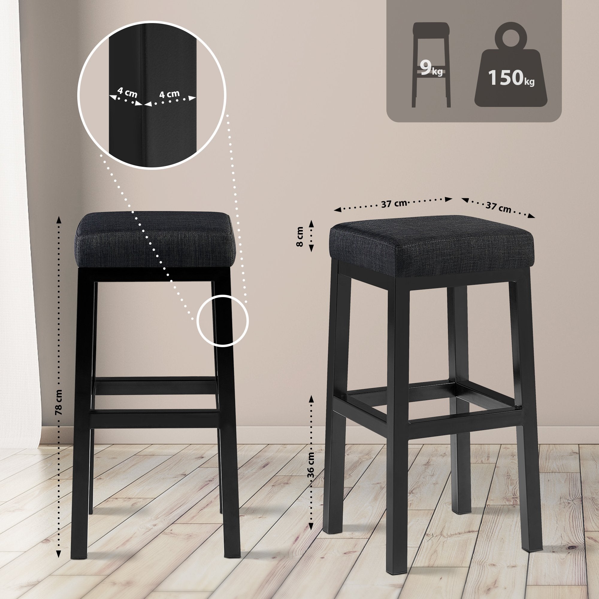 Barhocker Taylor B80 Stoff - dunkelgrau - InfinityMarket