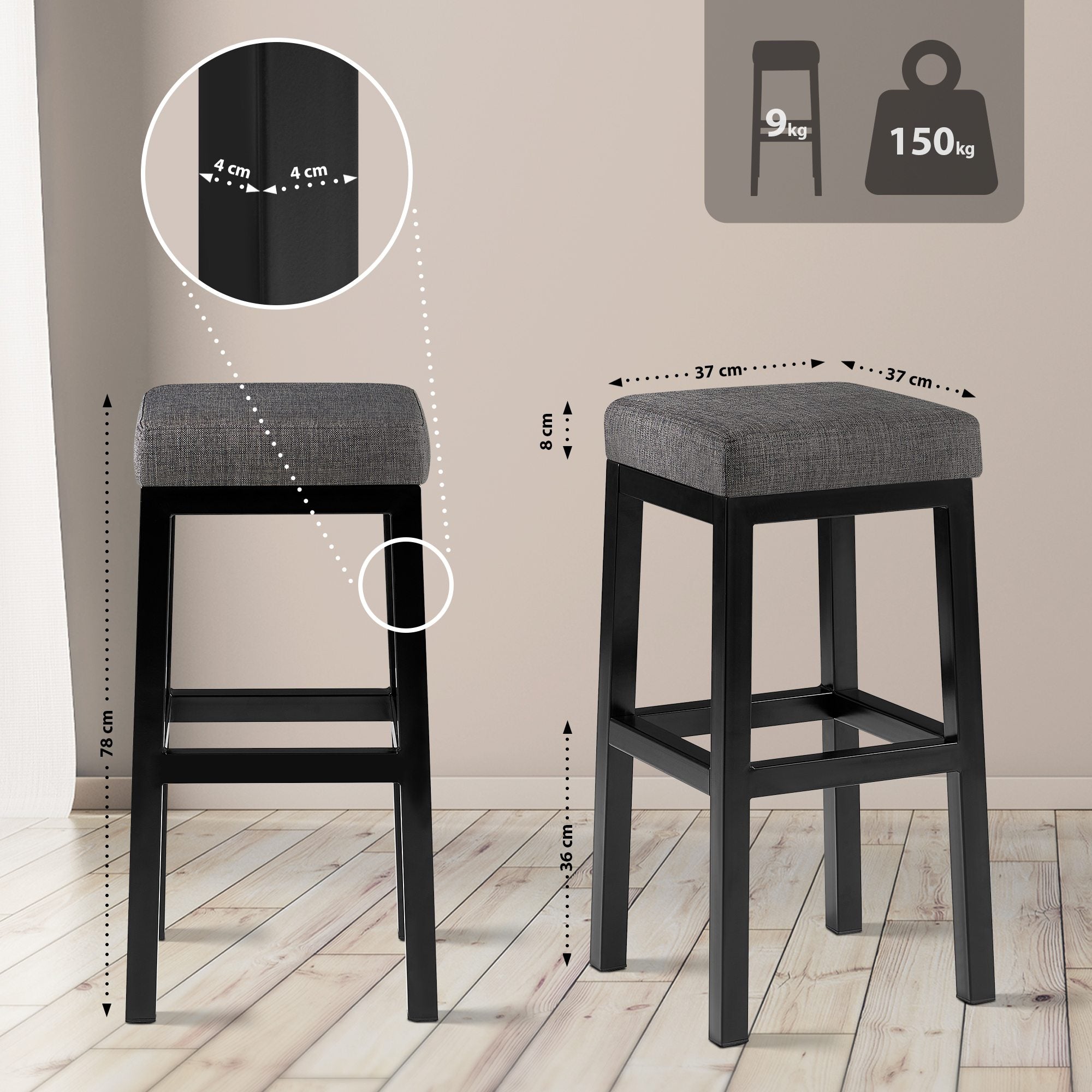 Barhocker Taylor B80 Stoff - grau - InfinityMarket