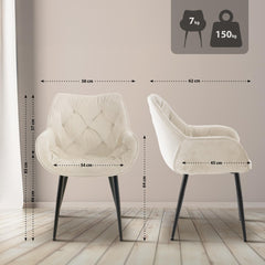 2er Set Stuhl Tanna Samt - creme
