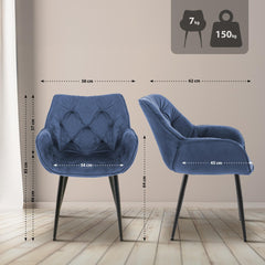 2er Set Stuhl Tanna Samt - blau