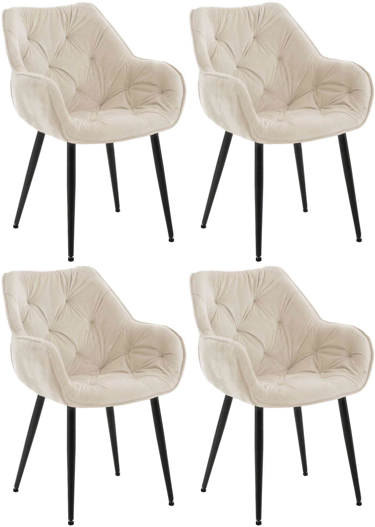 4er Set Stuhl Tanna Samt - creme