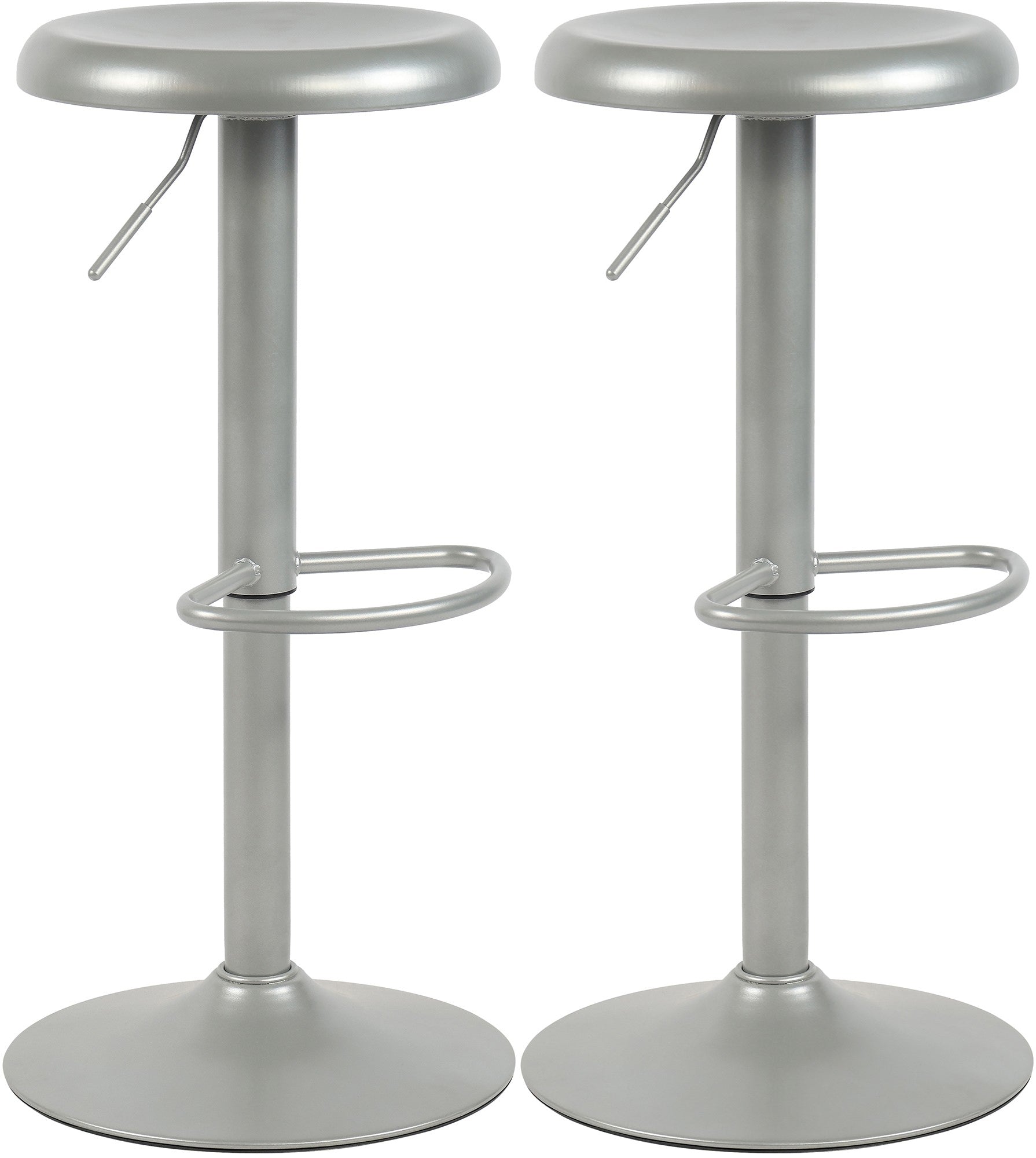 Set di 2 sgabelli bar Williston in metallo argentato, alti e regolabili, ideali per cucina e bar.