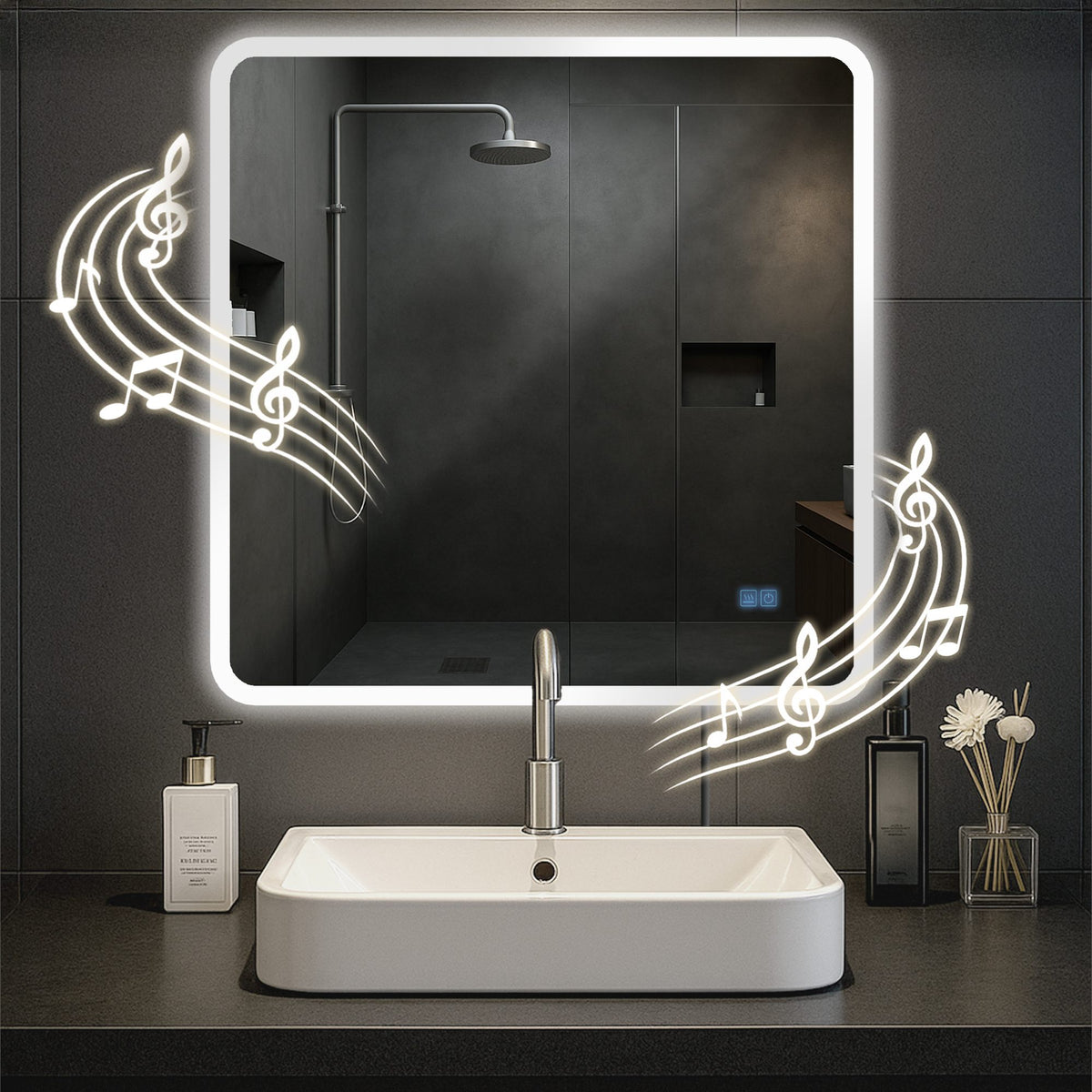 Badspiegel Jericho 80x80 mit Bluetooth - klarglas