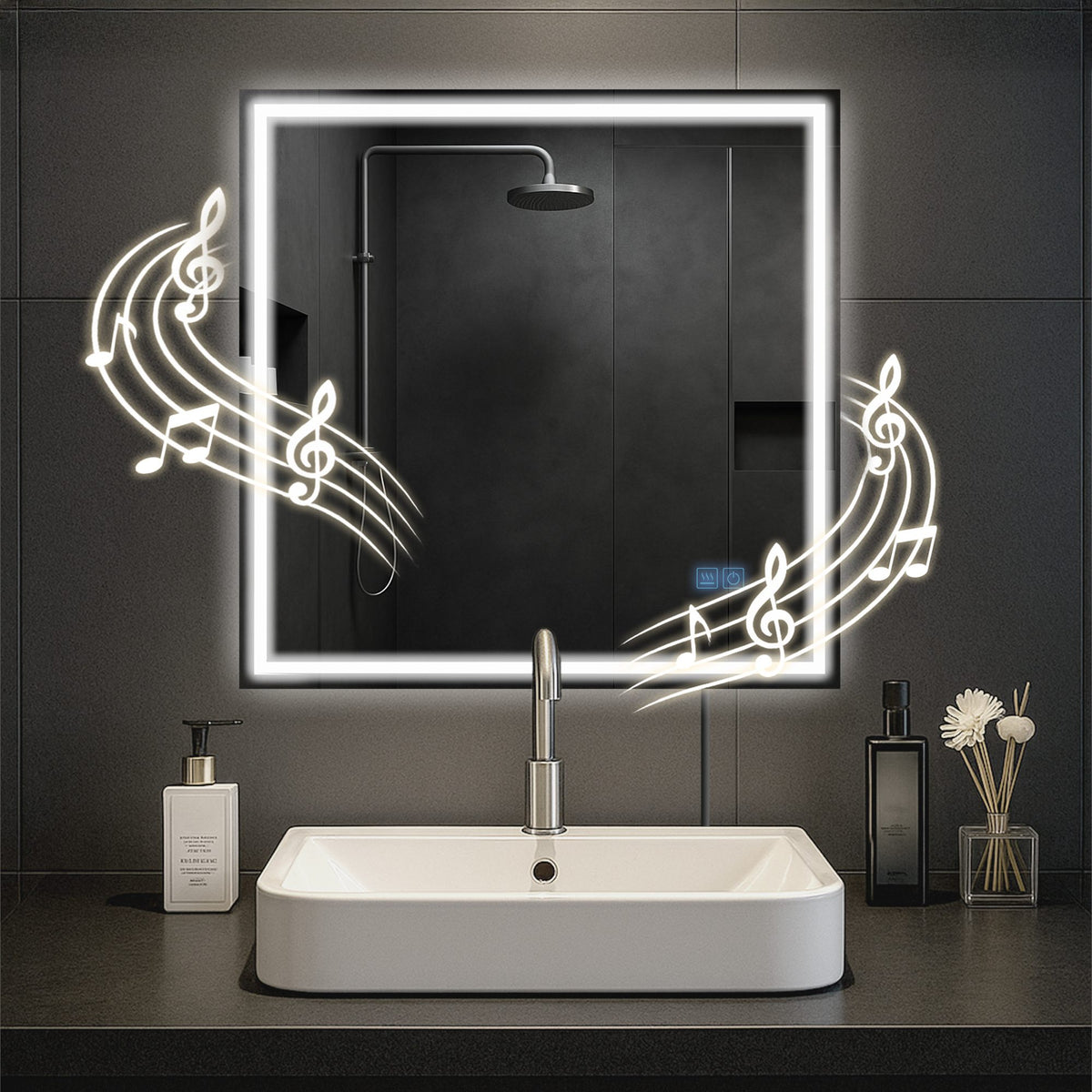 Badspiegel Jaffrey 80x80 mit Bluetooth - klarglas