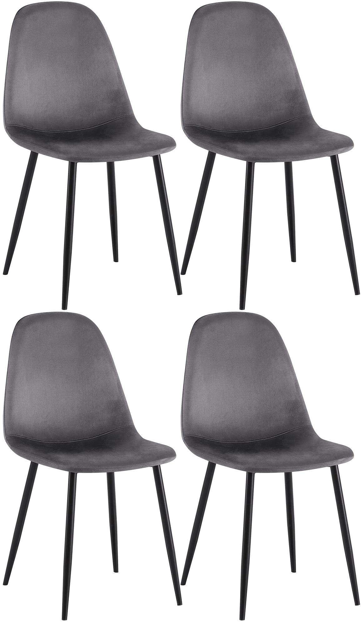 4er Set Esszimmerstühle Napier Samt - dunkelgrau