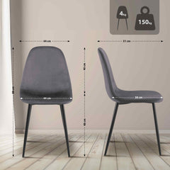 4er Set Esszimmerstühle Napier Samt - dunkelgrau