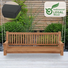 Schaukelbank Joyce mit Sitzkissen 180 cm + teak - dunkelgrau
