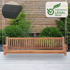 Schaukelbank Joyce mit Sitzkissen 220 cm + teak - dunkelgrau