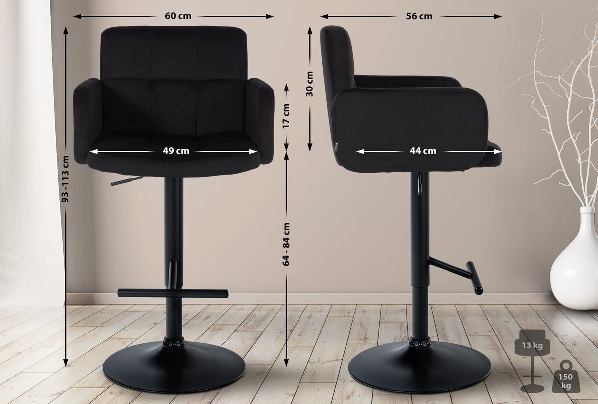 2er Set Barhocker Los Angeles Samt schwarz - schwarz