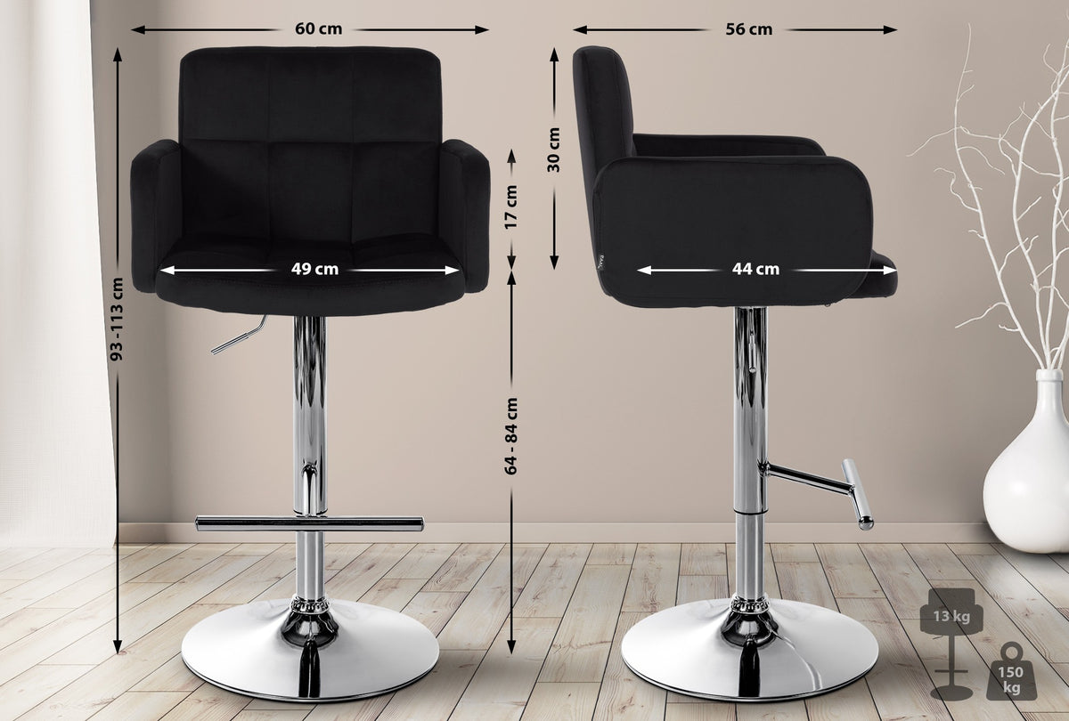 2er Set Barhocker Los Angeles Samt chrom - schwarz