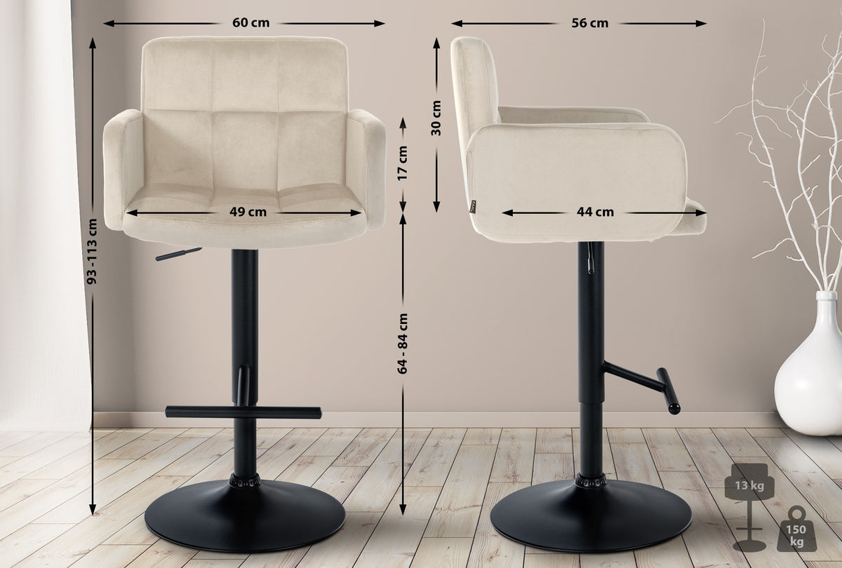 2er Set Barhocker Los Angeles Samt schwarz - creme