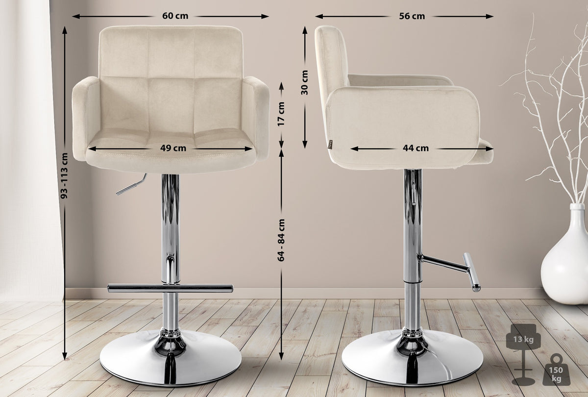 2er Set Barhocker Los Angeles Samt chrom - creme