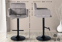 2er Set Barhocker Los Angeles Samt schwarz - grau