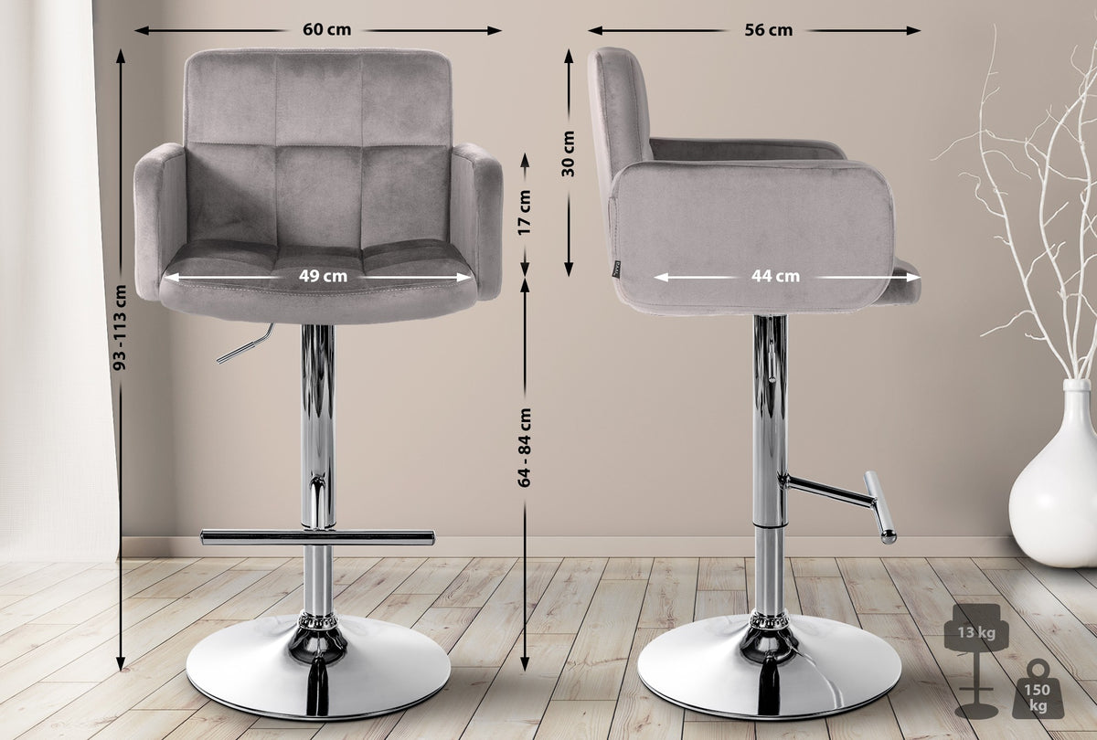 2er Set Barhocker Los Angeles Samt chrom - grau
