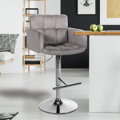 2er Set Barhocker Los Angeles Samt chrom - grau