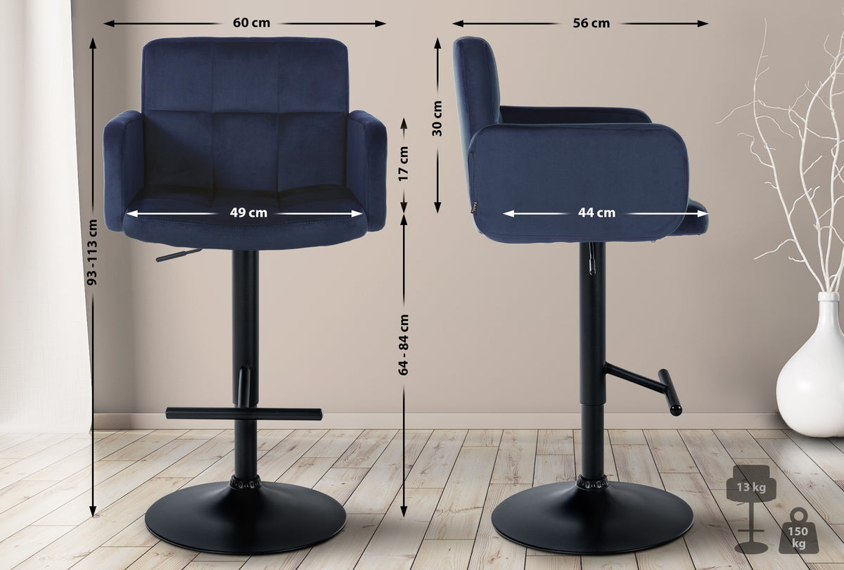 2er Set Barhocker Los Angeles Samt schwarz - blau