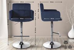 2er Set Barhocker Los Angeles Samt chrom - blau