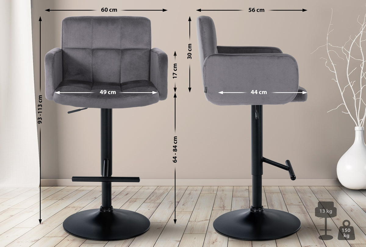 2er Set Barhocker Los Angeles Samt schwarz - dunkelgrau