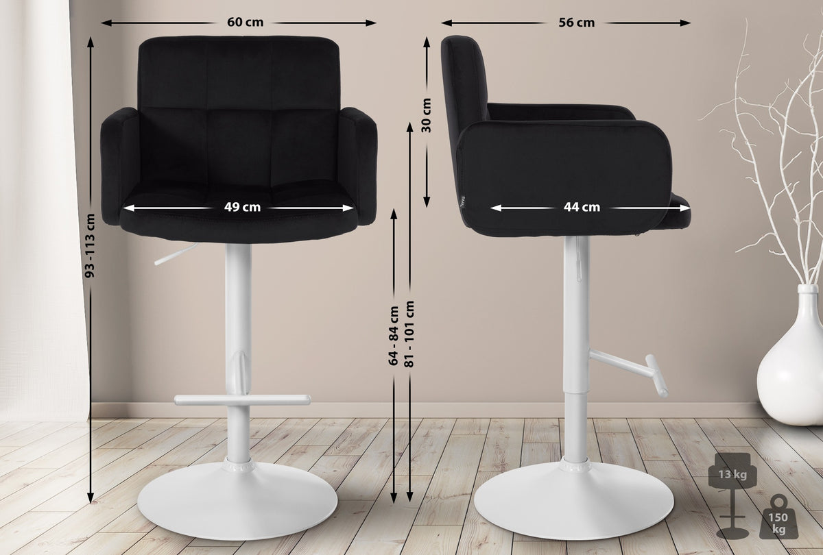 2er Set Barhocker Los Angeles Samt wei� - schwarz