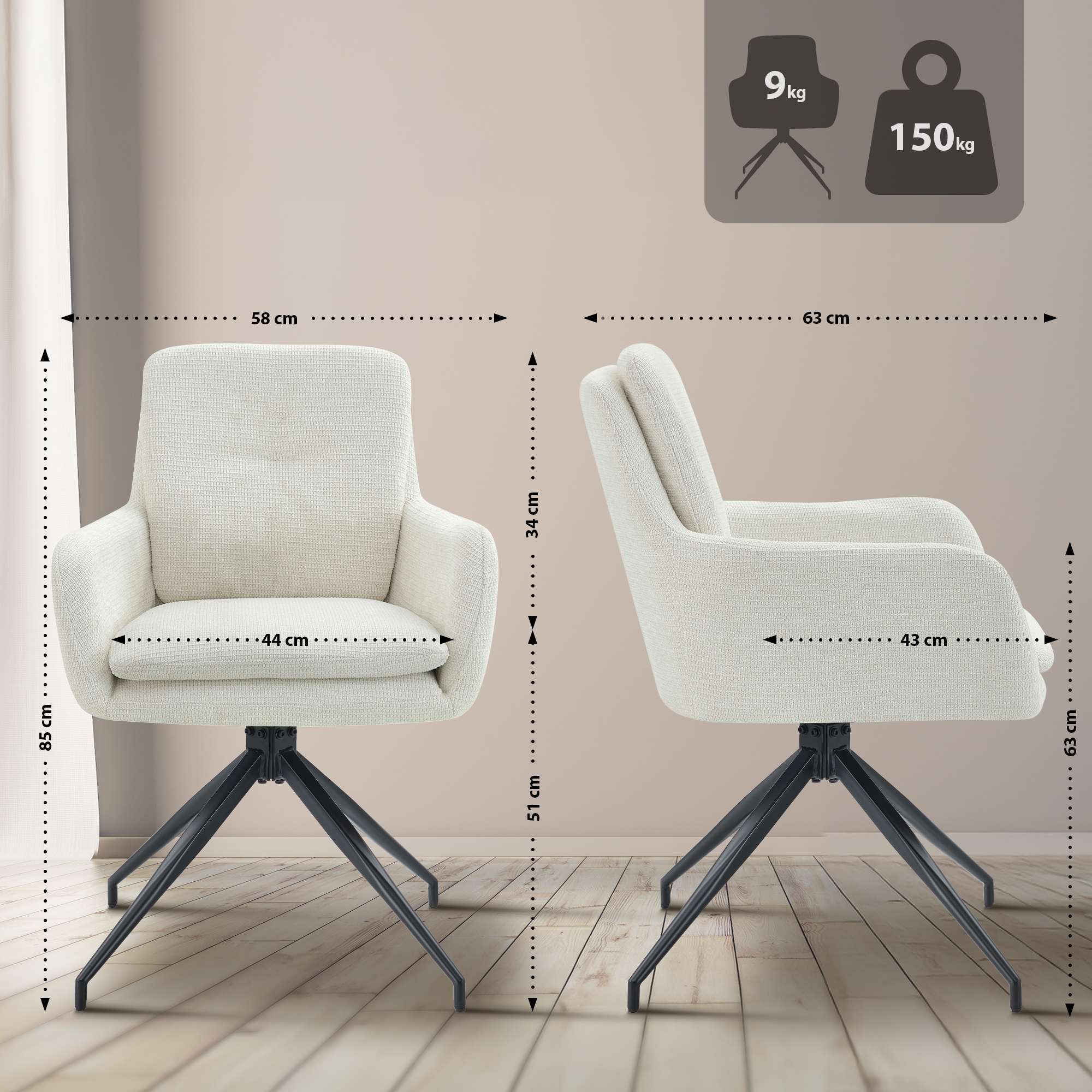 2er Set Esszimmerstuhl Pickett Stoff - creme by Dropshipping-Europe – Barhocker