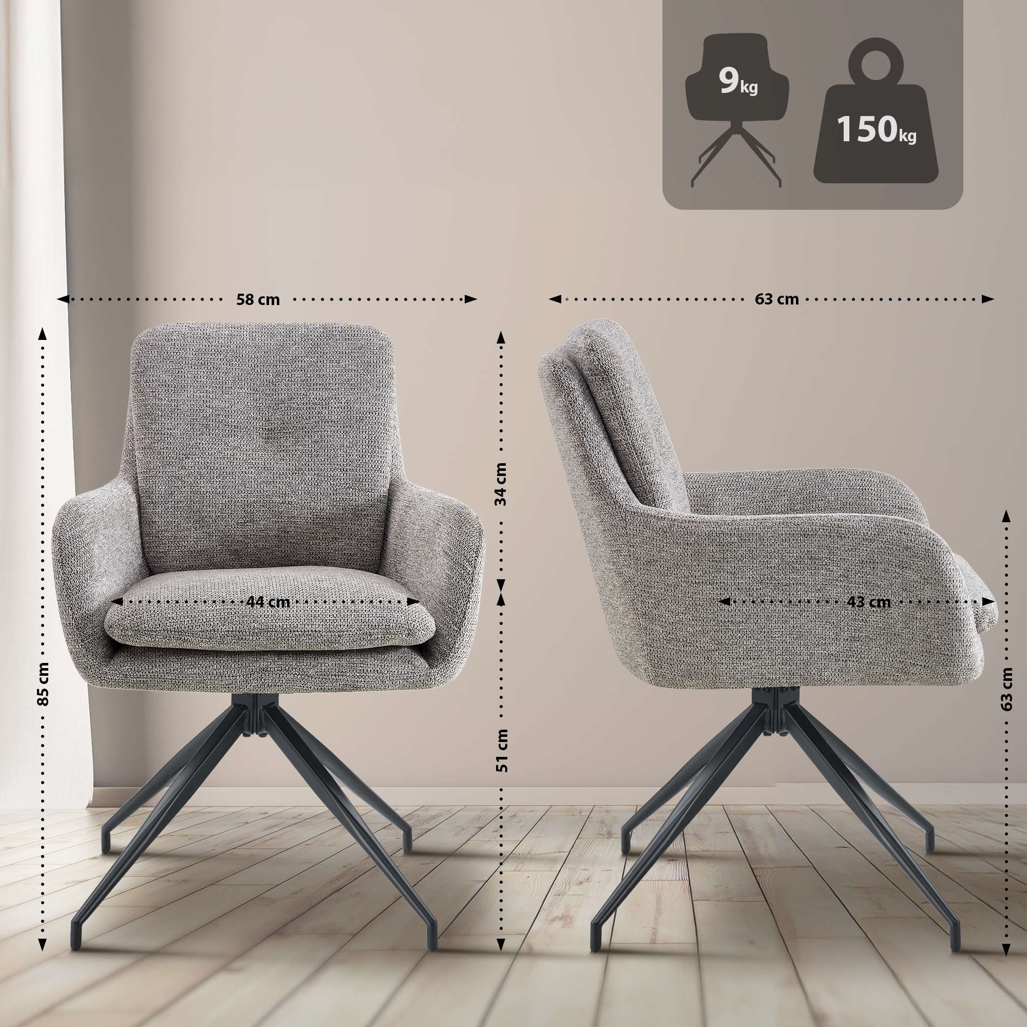 2er Set Esszimmerstuhl Pickett Stoff - taupe by Dropshipping-Europe – Barhocker