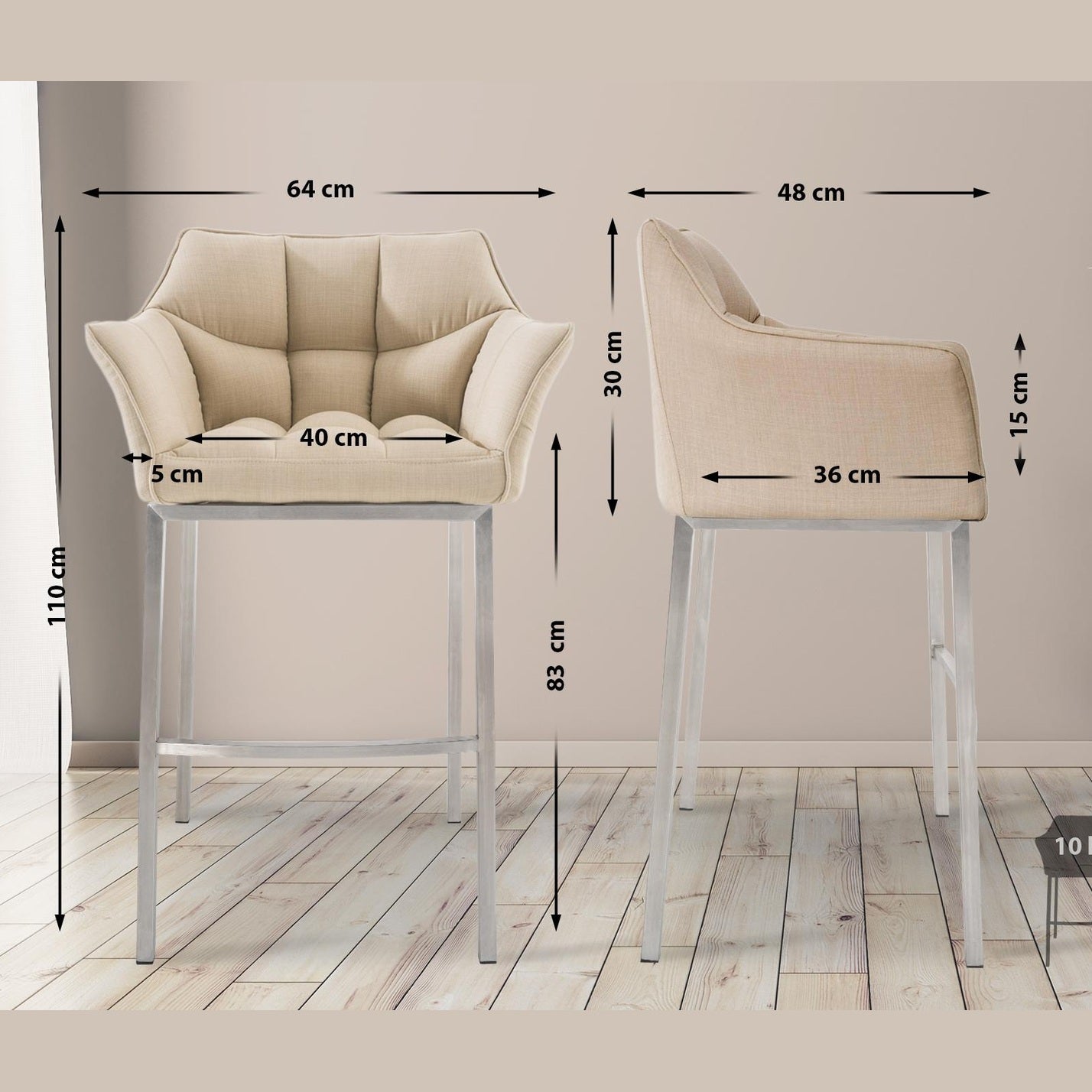 Barhocker Damaso E Stoff mit 4-Fuß Gestell - creme - InfinityMarket