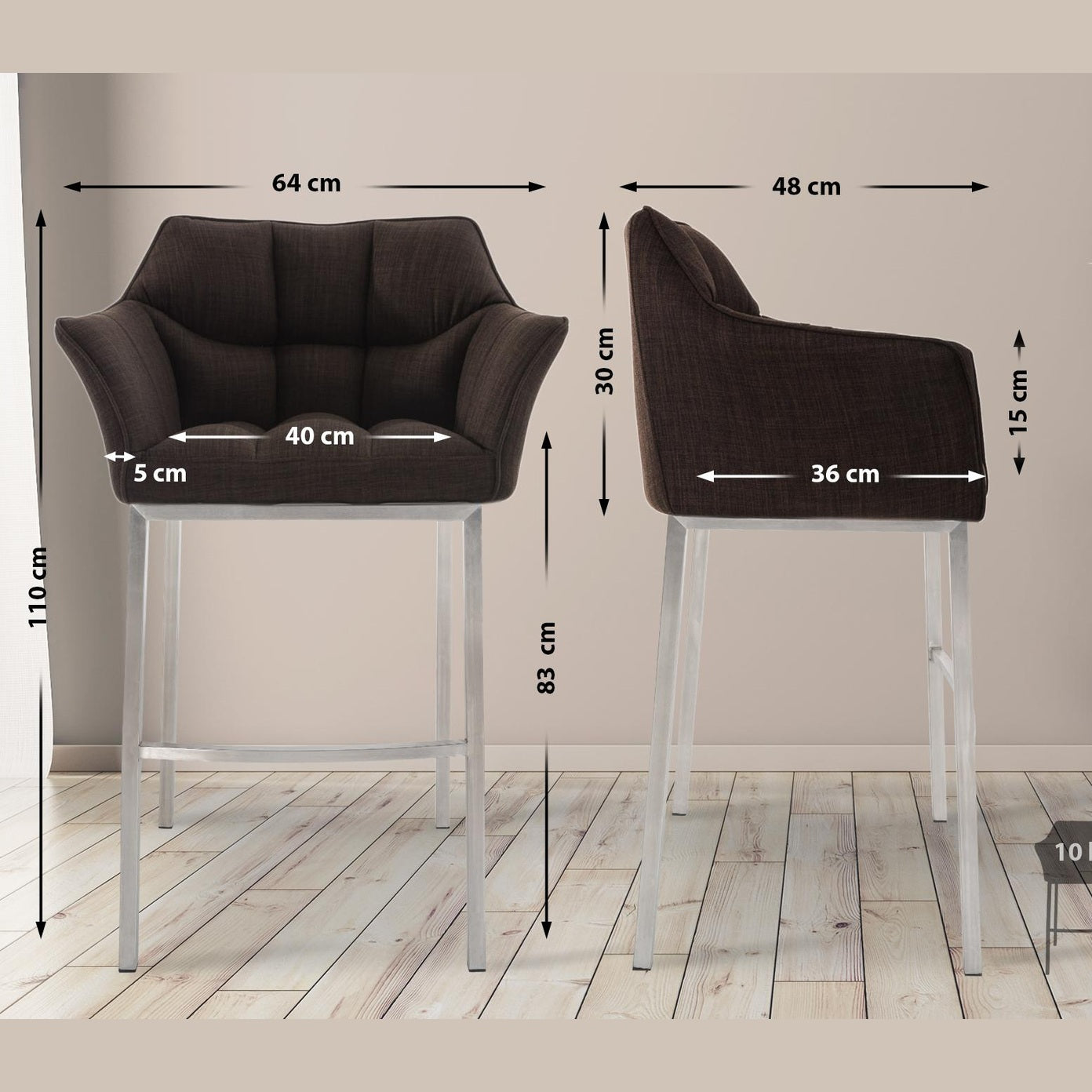 Barhocker Damaso E Stoff mit 4-Fuß Gestell - braun - InfinityMarket