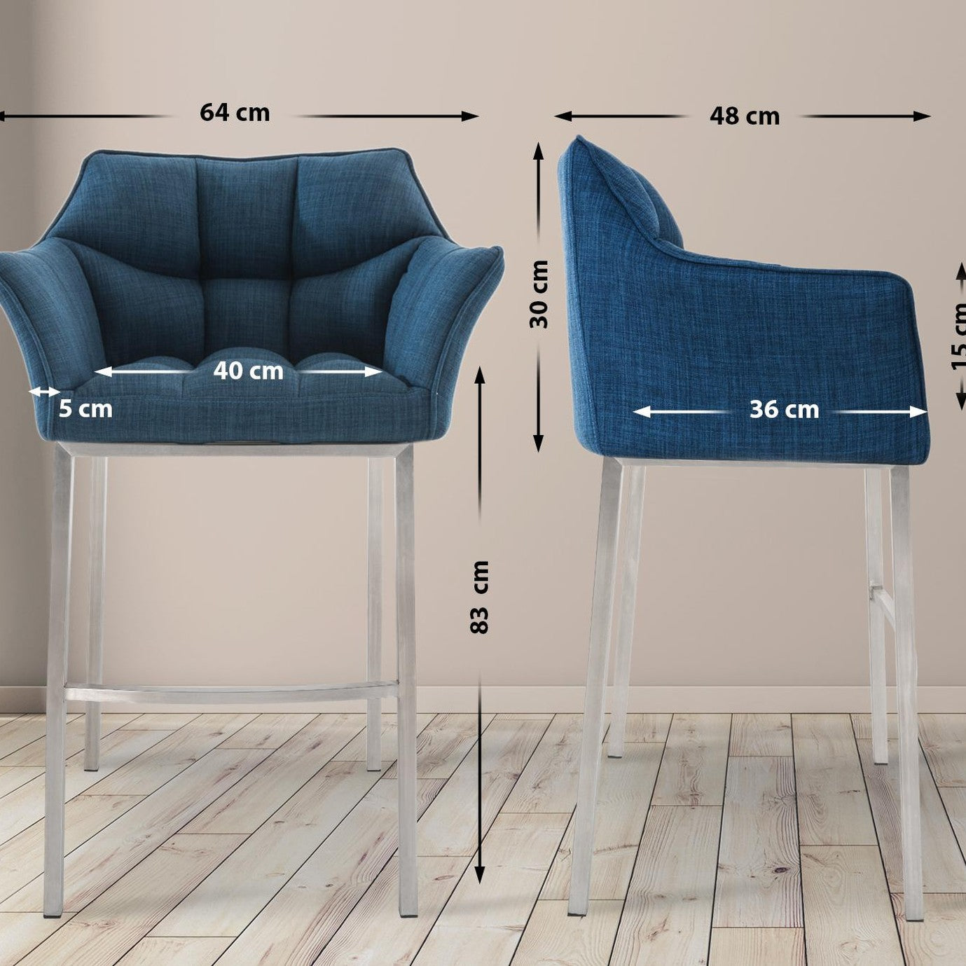 Barhocker Damaso E Stoff mit 4-Fuß Gestell - blau - InfinityMarket