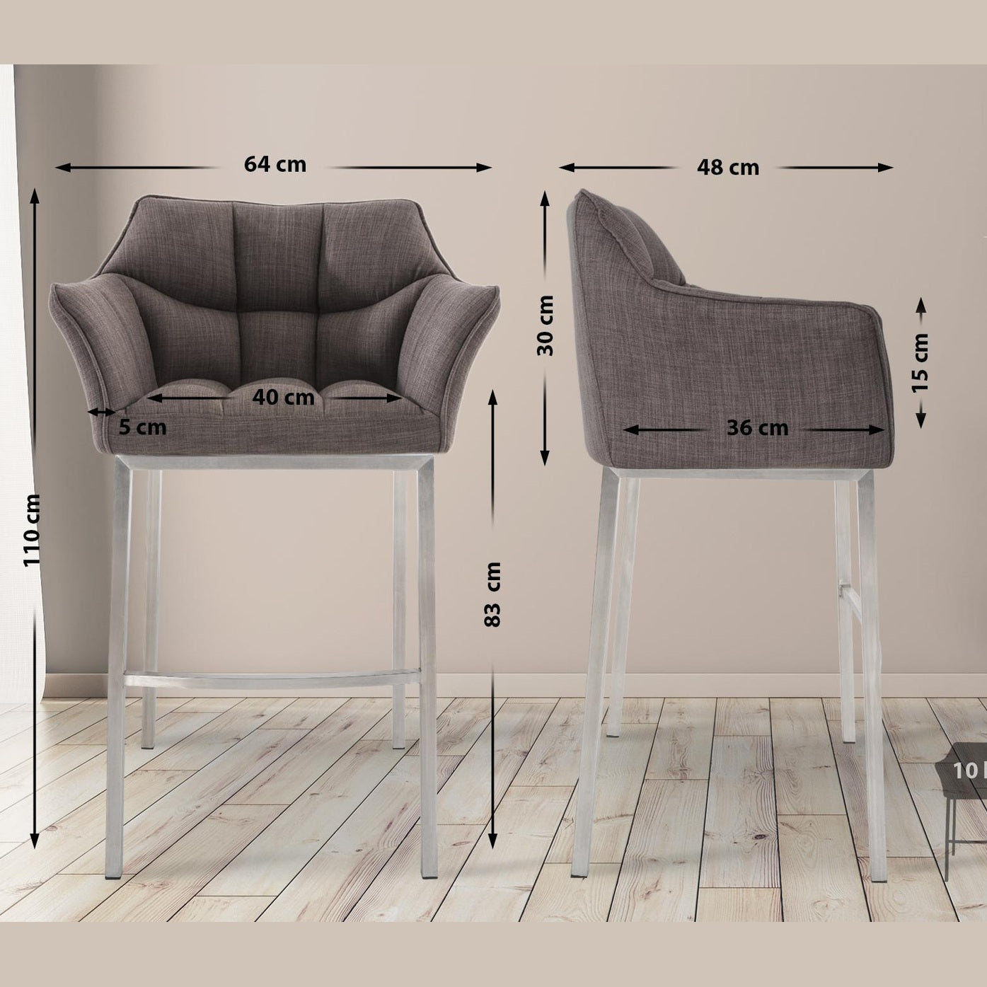 Barhocker Damaso E Stoff mit 4-Fuß Gestell - grau - InfinityMarket
