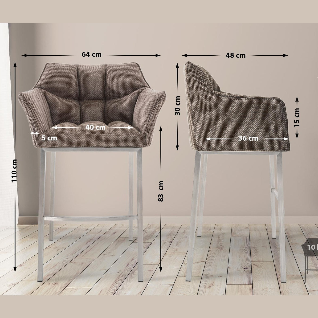 Barhocker Damaso E Stoff mit 4-Fuß Gestell - terrabraun - InfinityMarket