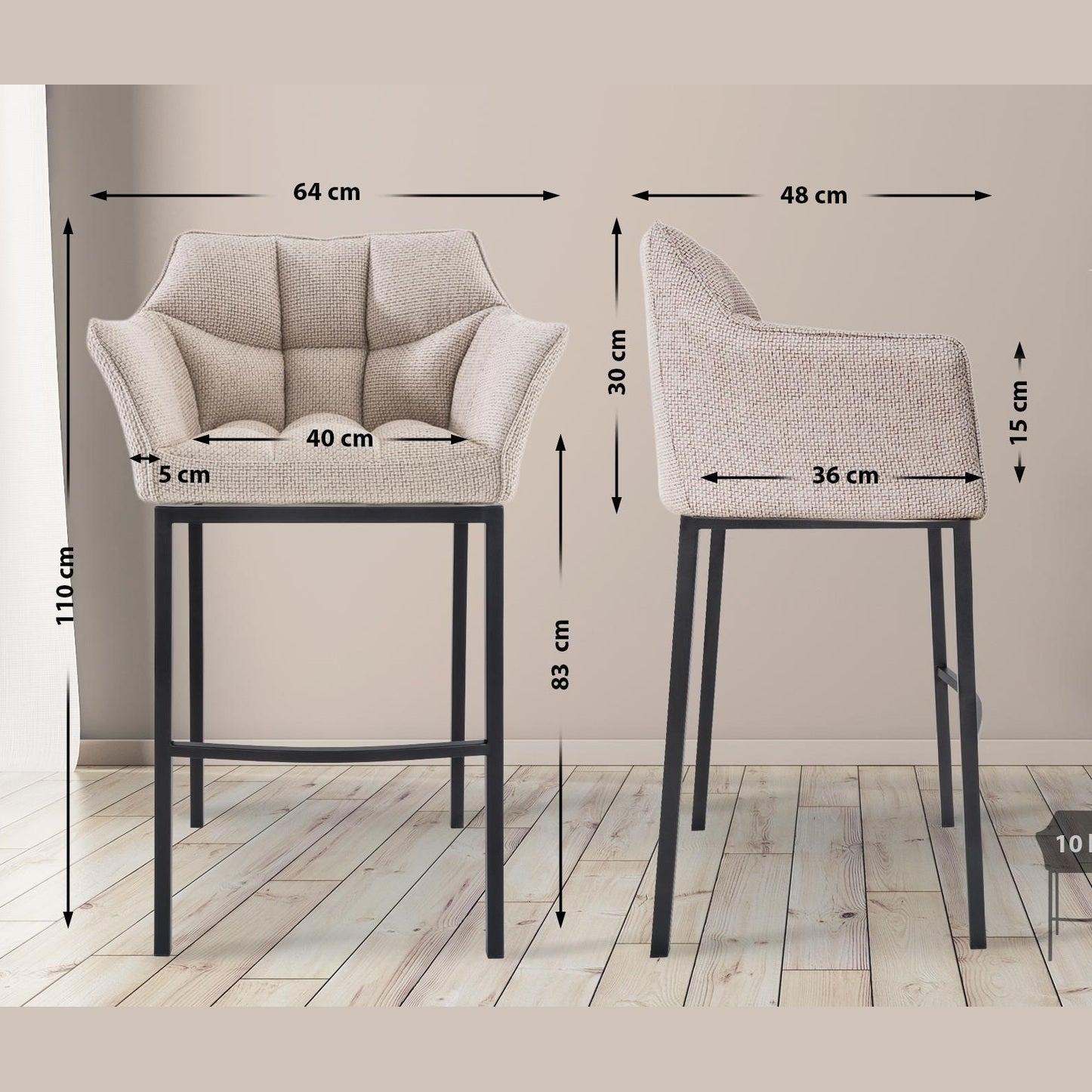 Barhocker Damaso B Stoff mit 4-Fuß Gestell - elfenbein - InfinityMarket