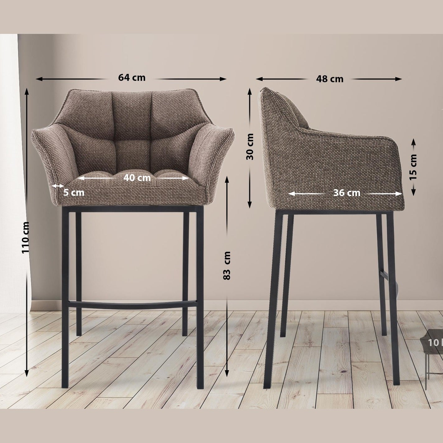 Barhocker Damaso B Stoff mit 4-Fuß Gestell - terrabraun - InfinityMarket