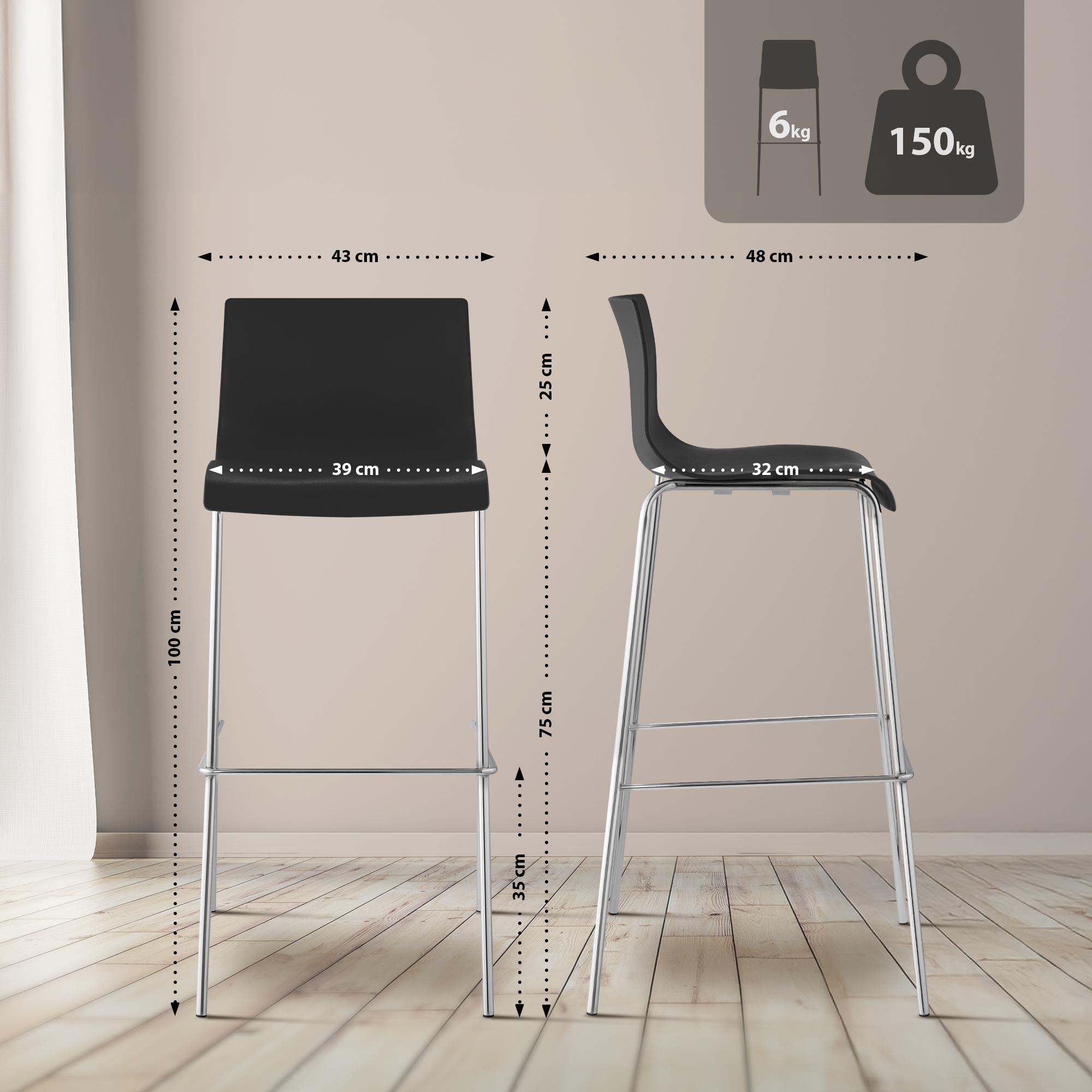 Barhocker Hoover Chrom 4-Fuß Gestell - schwarz - InfinityMarket