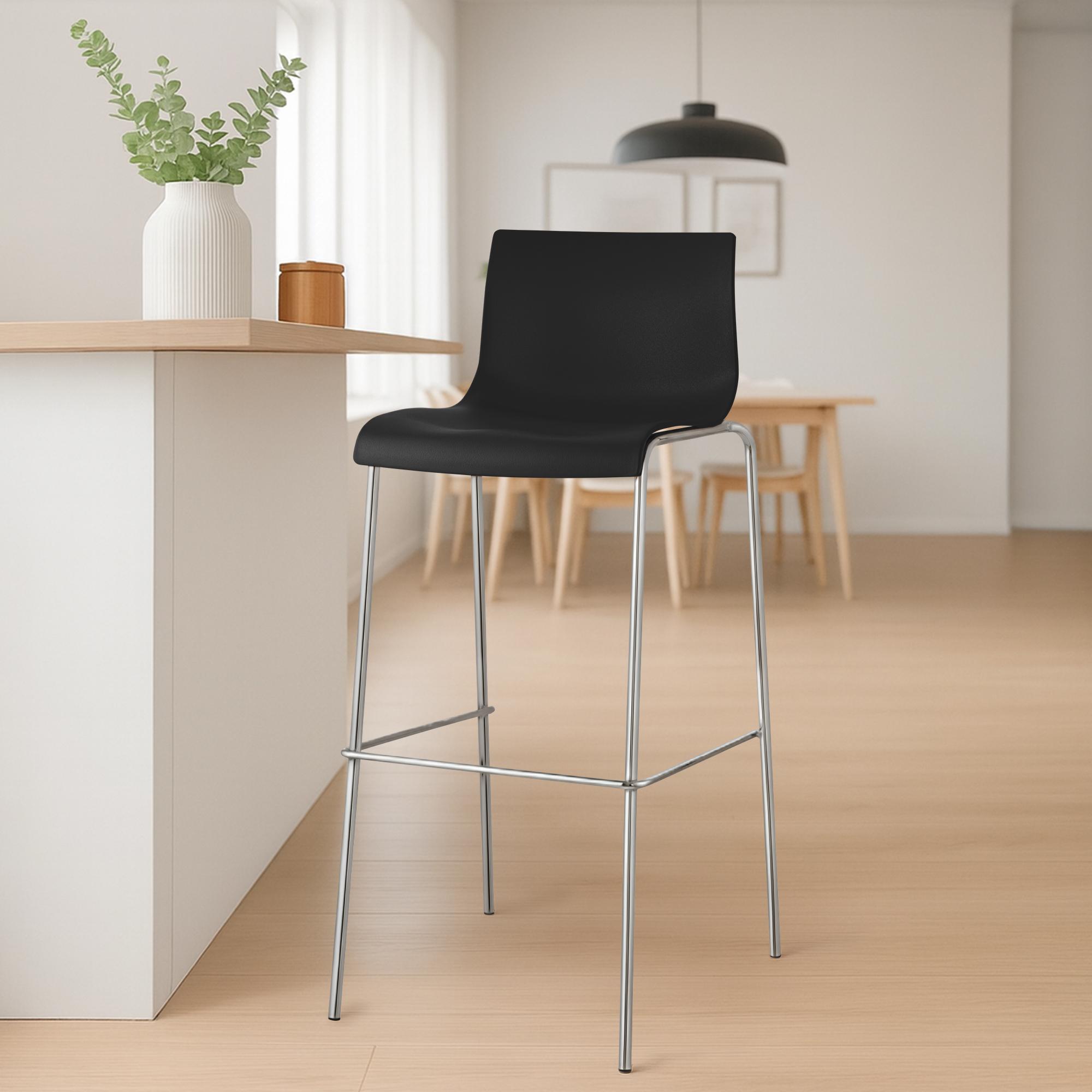 Barhocker Hoover Chrom 4-Fuß Gestell - schwarz - InfinityMarket