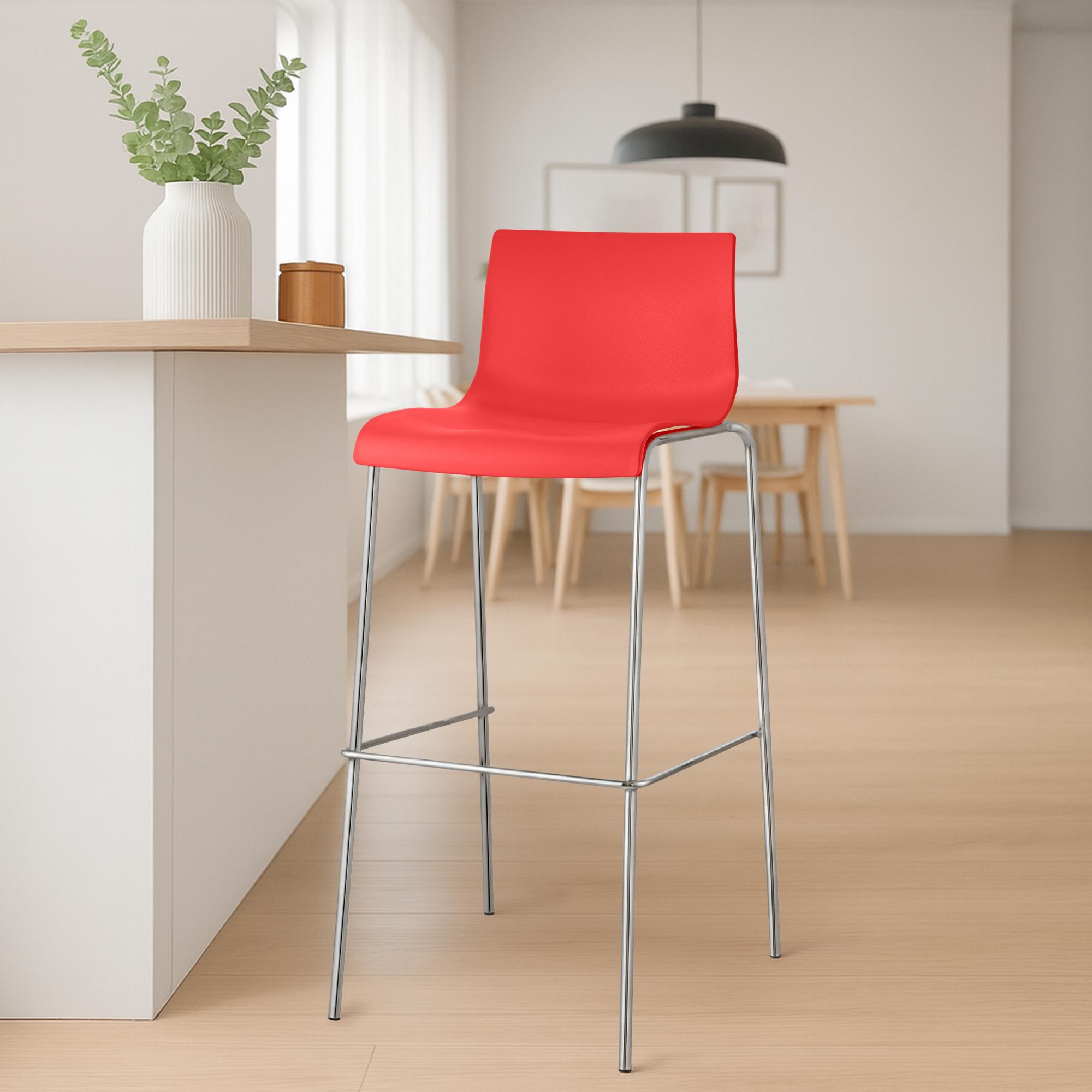 Barhocker Hoover Chrom 4-Fuß Gestell - rot - InfinityMarket